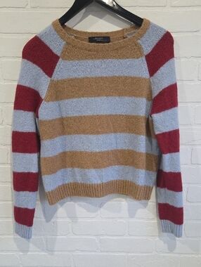 Weekend Max Mara Striped Crewneck Sweater in Light Blue, Camel & Red